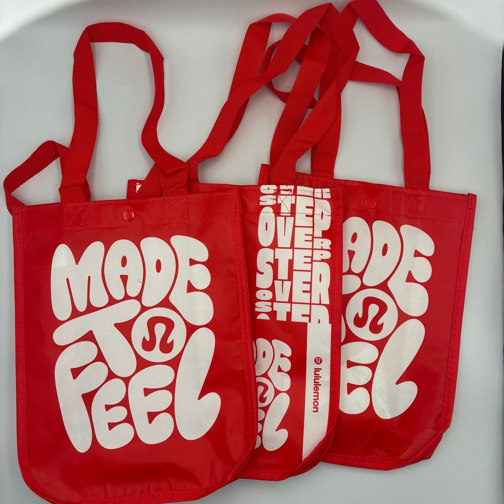 Lululemon Reusable Small Shopper Tote Bags Red White Made To Feel Set of 3